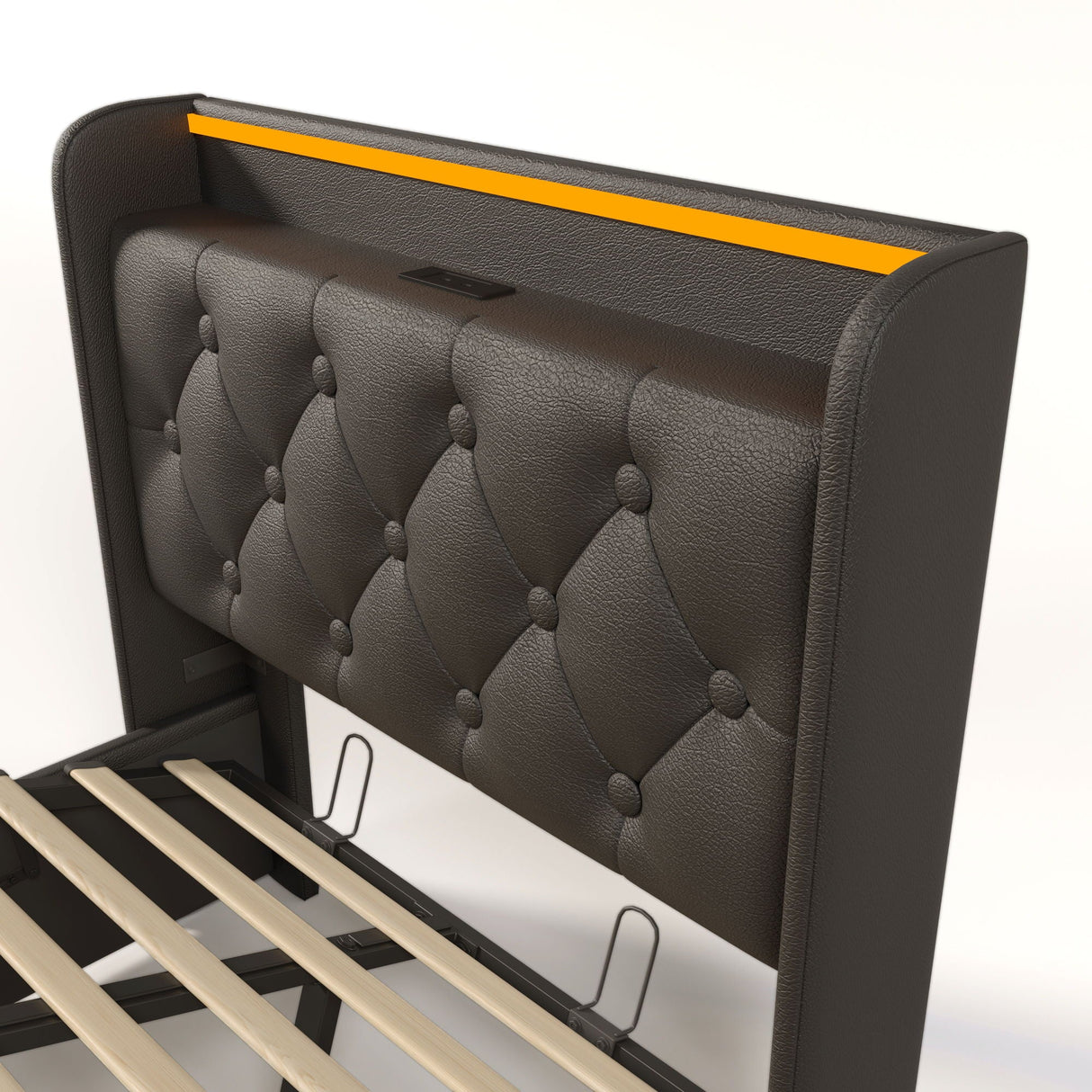 Upholstered Bed, 360 Surround LED Function, Remote Control, Hydraulic Storage Bed With USB, Type-C Charging (Without Mattress)