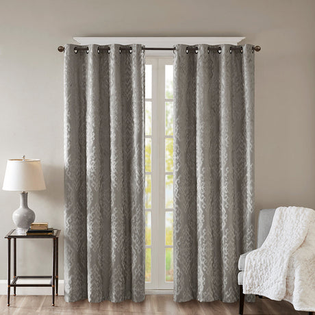 Knitted jacquard damask total blackout grommet top curtain panel (only 1 pc panel)