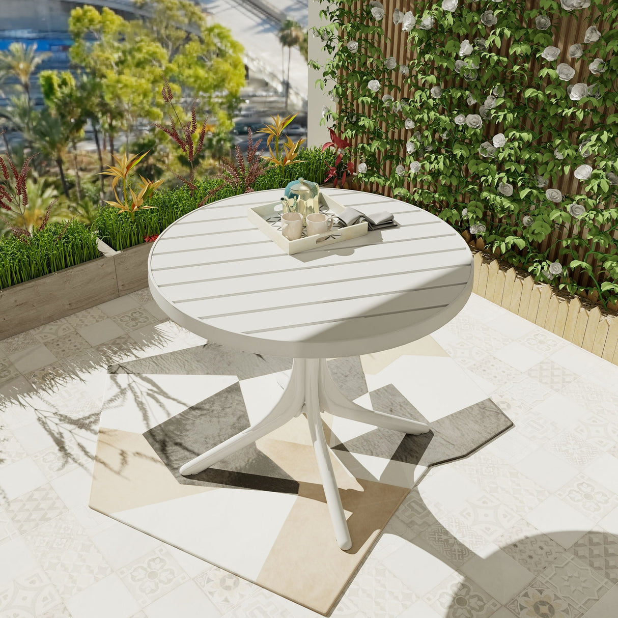 Modern Round Table, Waterproof, UV Resistant And Durable - White