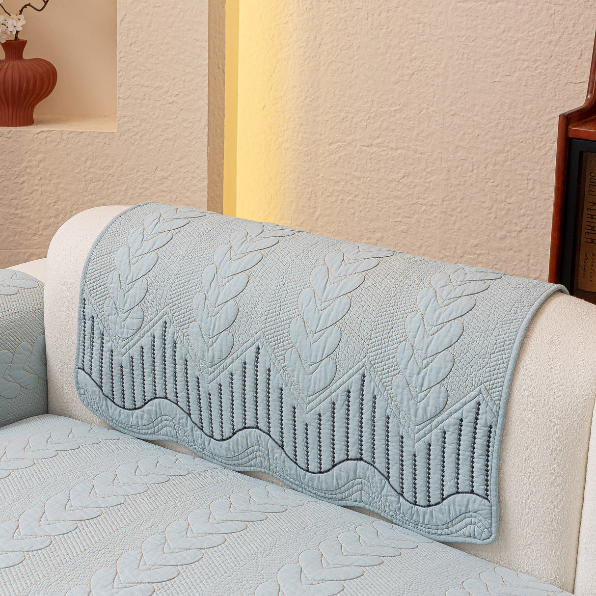 3D Quilted Thick Cotton Sofa Cover Non-Slip Couch Throw for Fabric & Leather Sofas