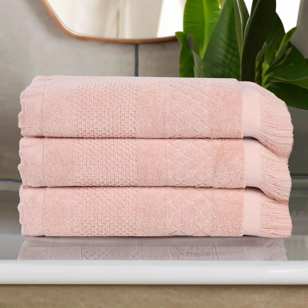 Cotton Geometric Jacquard Absorbent Bath Towel Set of 3 - Bath Towel by Superior Brand