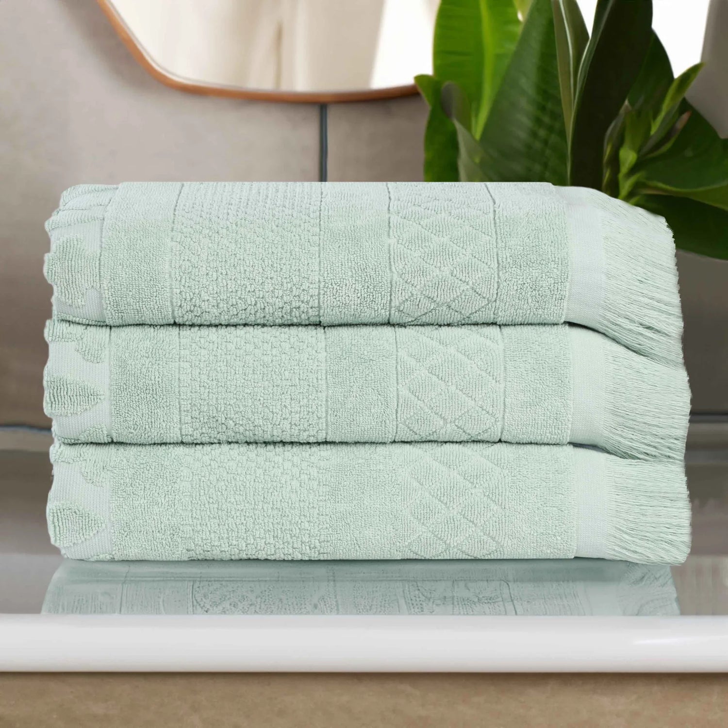 Cotton Geometric Jacquard Absorbent Bath Towel Set of 3 - Bath Towel by Superior Brand