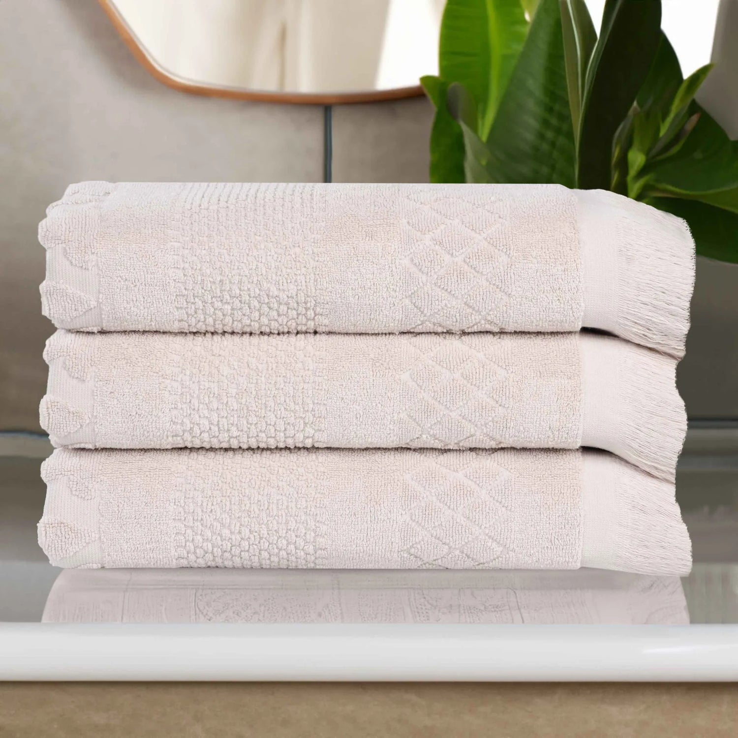 Cotton Geometric Jacquard Absorbent Bath Towel Set of 3 - Bath Towel by Superior Brand