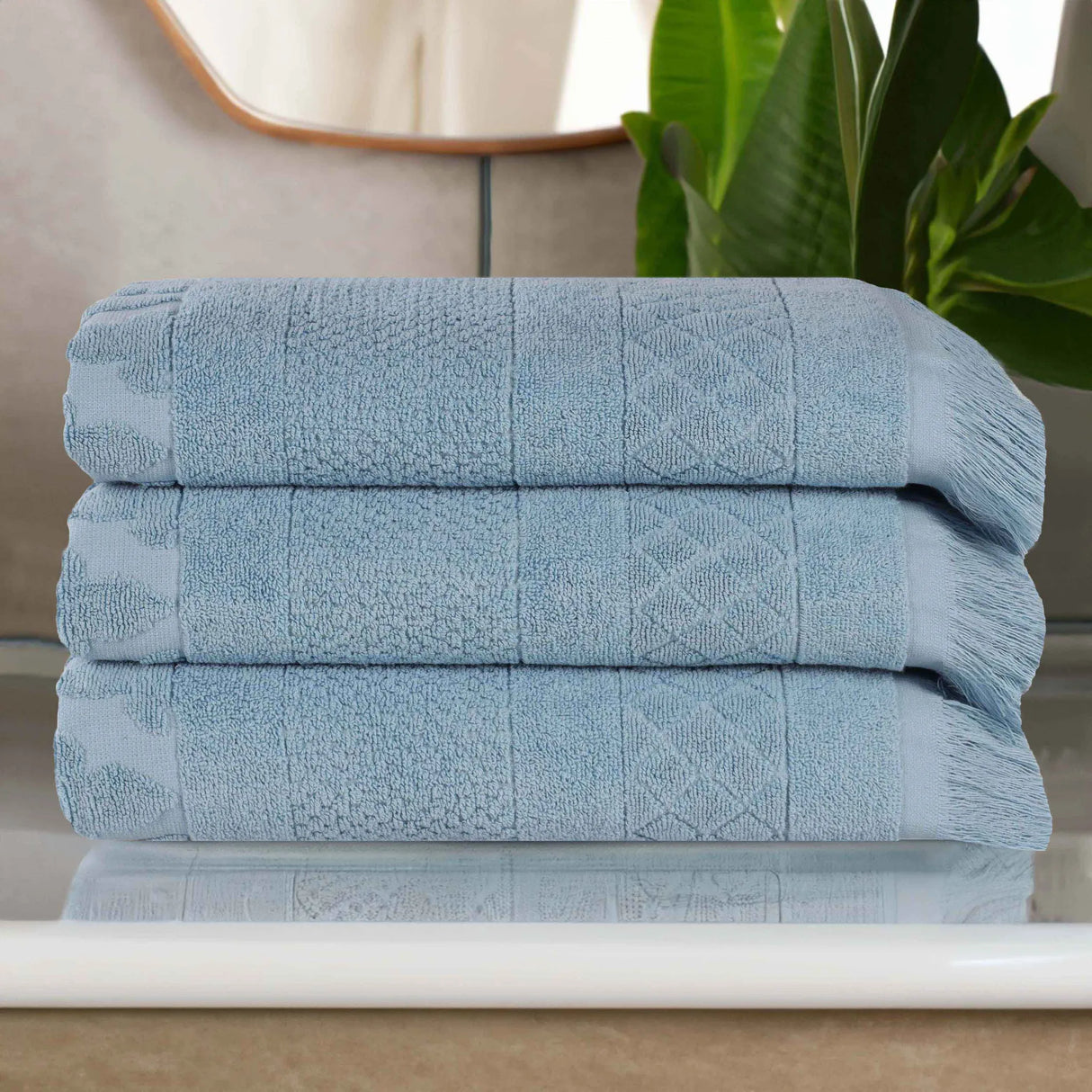 Cotton Geometric Jacquard Absorbent Bath Towel Set of 3 - Bath Towel by Superior Brand