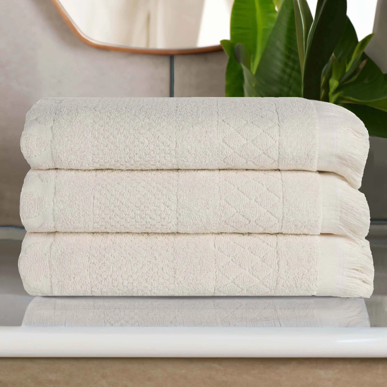 Cotton Geometric Jacquard Absorbent Bath Towel Set of 3 - Bath Towel by Superior Brand