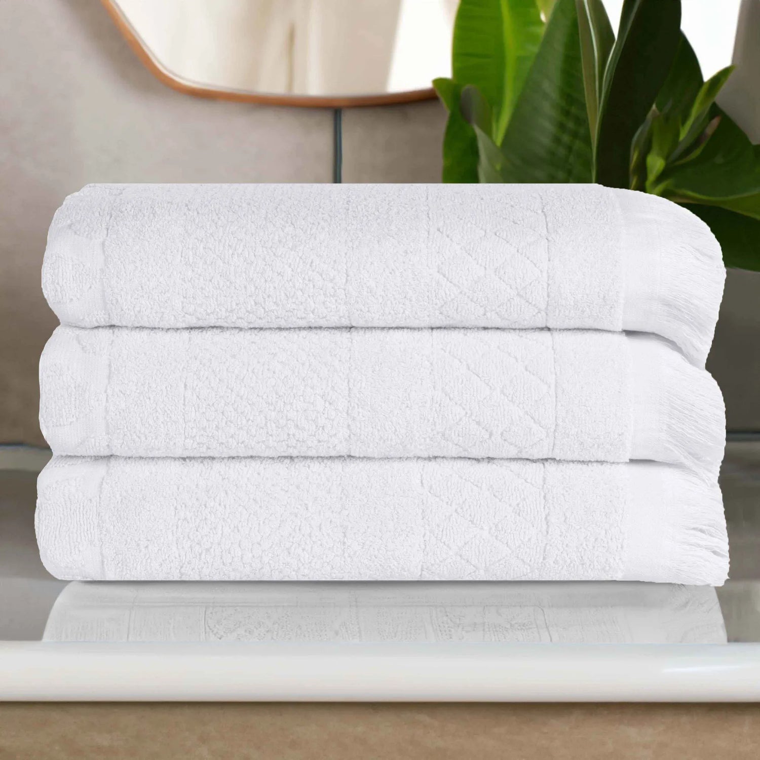 Cotton Geometric Jacquard Absorbent Bath Towel Set of 3 - Bath Towel by Superior Brand