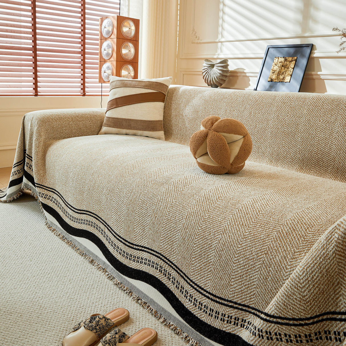 Reversible Herringbone Sofa Cover, 2-in-1 Classic British Throw Blanket for Couch