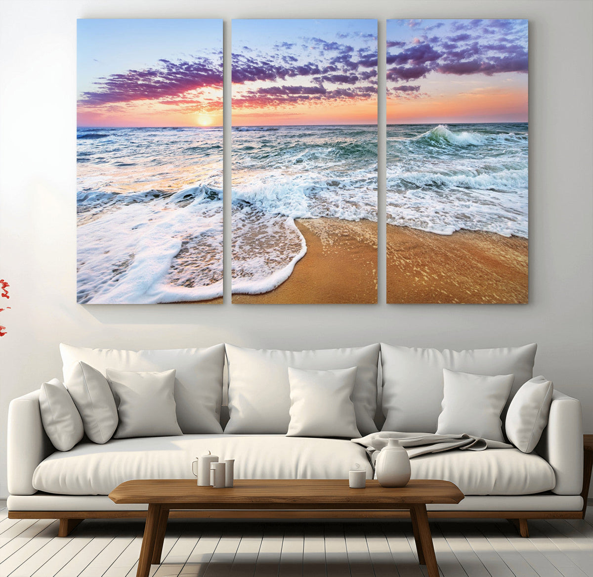 Coastal Sunset Art Beach Canvas Wall Art Print | Ocean Waves