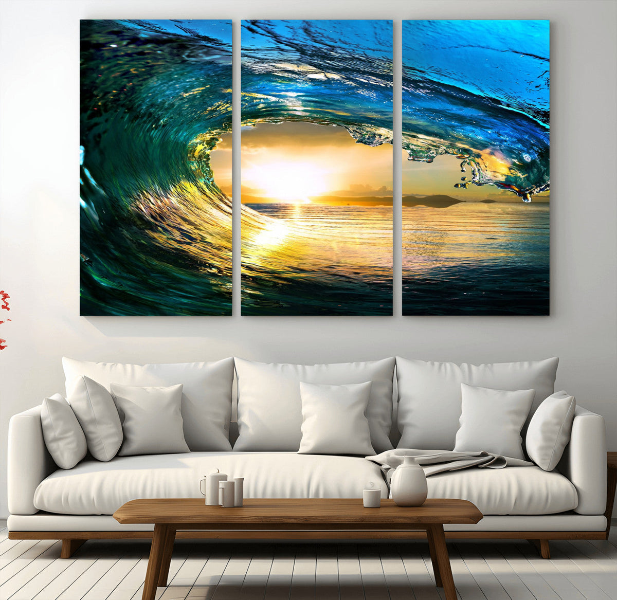 Ocean Wave at Sunset Canvas Art, Large Wall Print of Vibrant