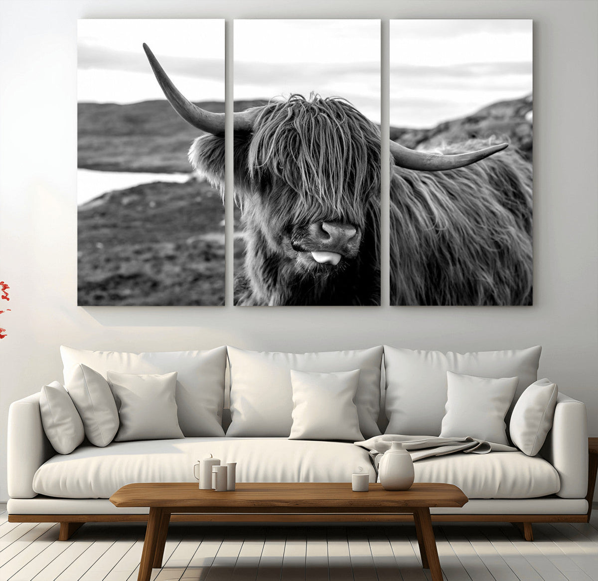 Longhorn Steer Canvas Print Wall Art, Highland Cow Canvas