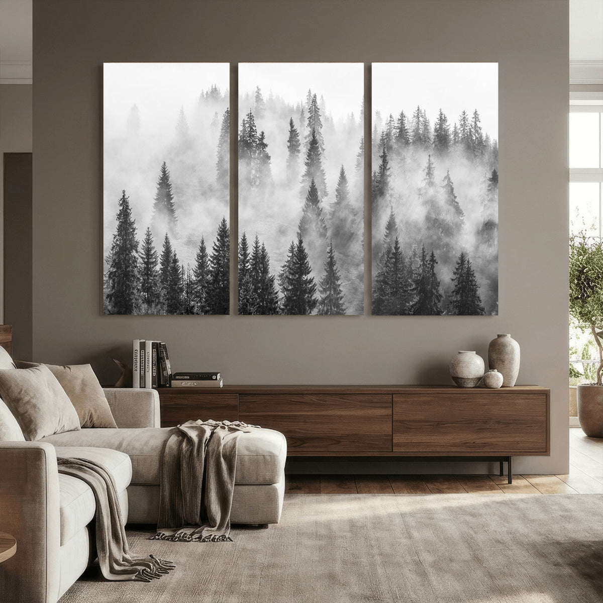 Forest Wall Art Print | Foggy Pine Forest Canvas Wall Art -
