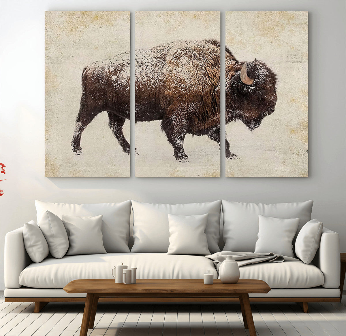 Buffalo Wall Art, Western Bison Canvas Print, Rustic Buffalo