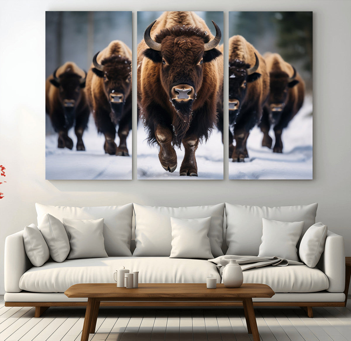Buffalo Wall Art Canvas Print, American Bison Herd Wall Art