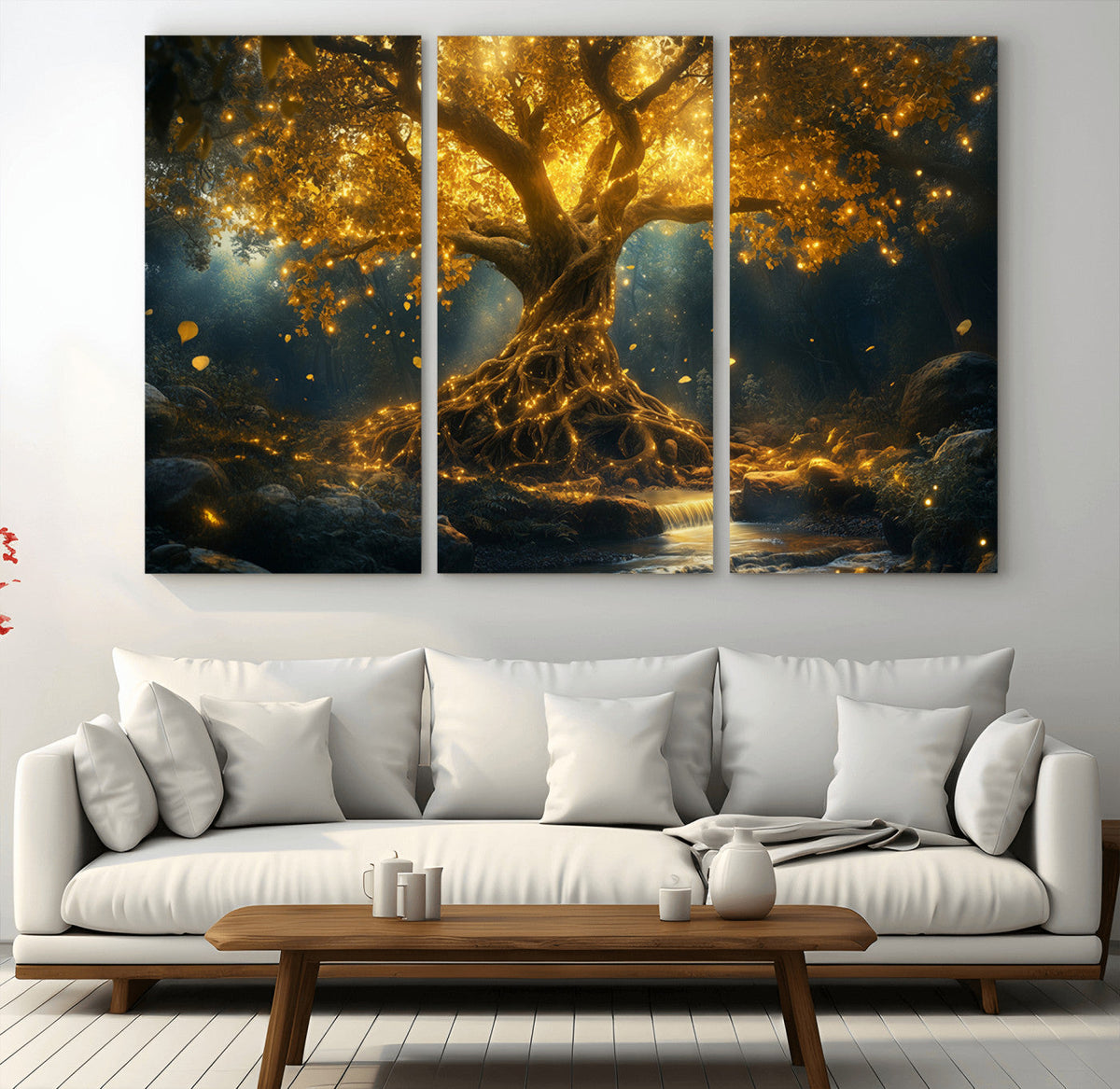 Golden Tree of Life Canvas Wall Art Print - Majestic Glowing