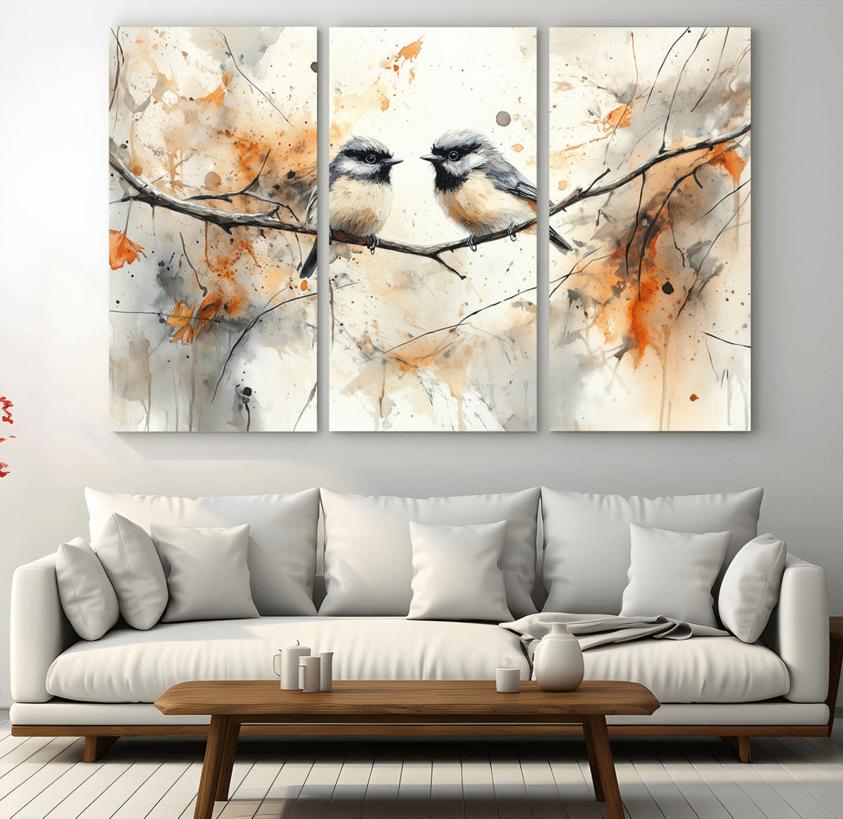 Abstract Watercolor Chickadee Bird Canvas Wall Art Print -