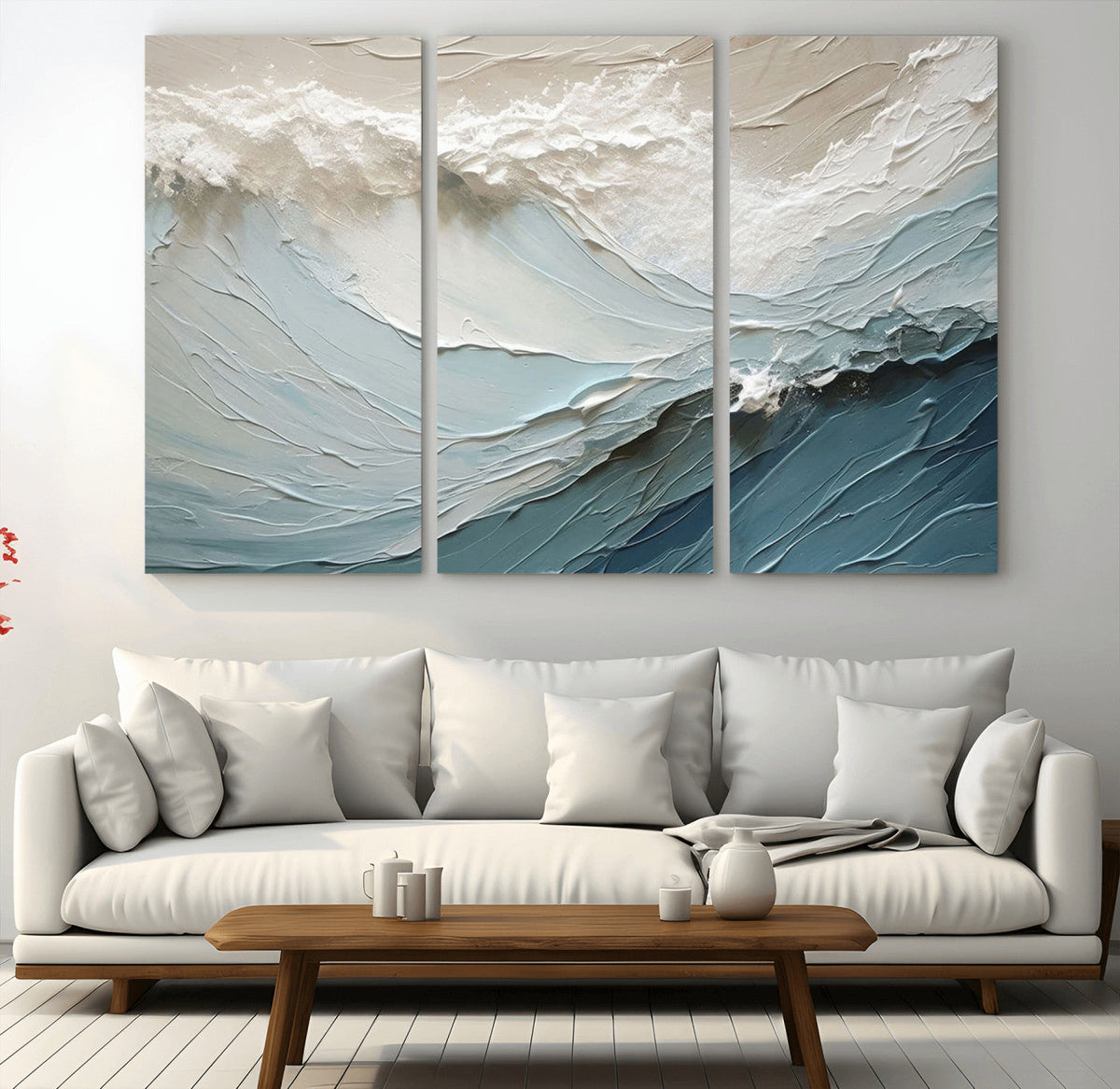 Waves Abstract Wall Art Print, Modern Framed Abstract Canvas