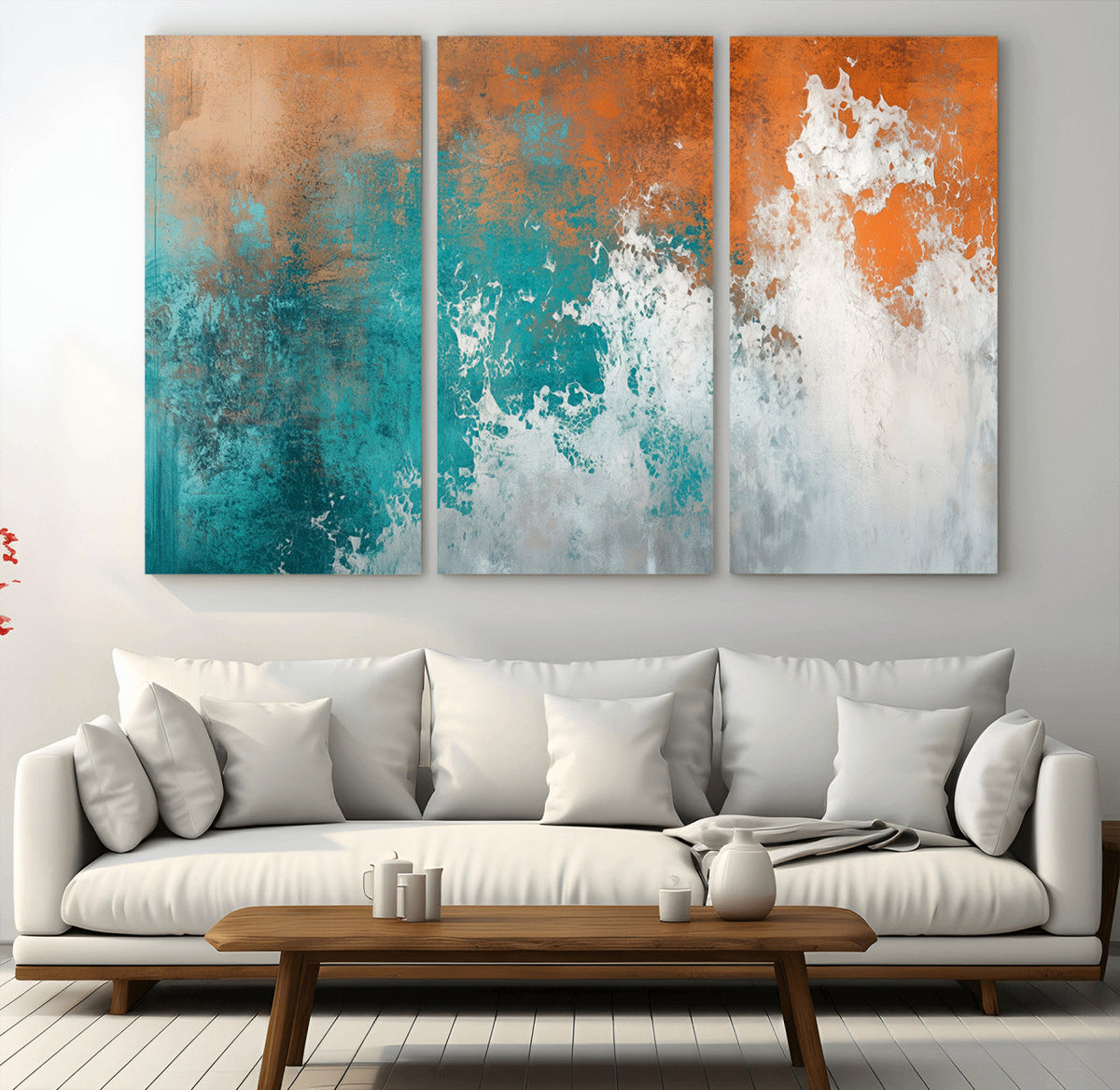 Vintage Abstract Print - Bold Teal and Orange Canvas Wall