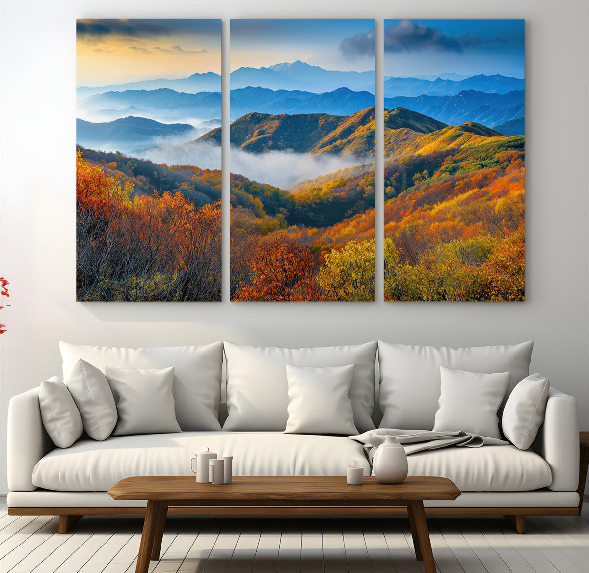 Autumn Mountains Wall Art Canvas Print – Foggy Peaks
