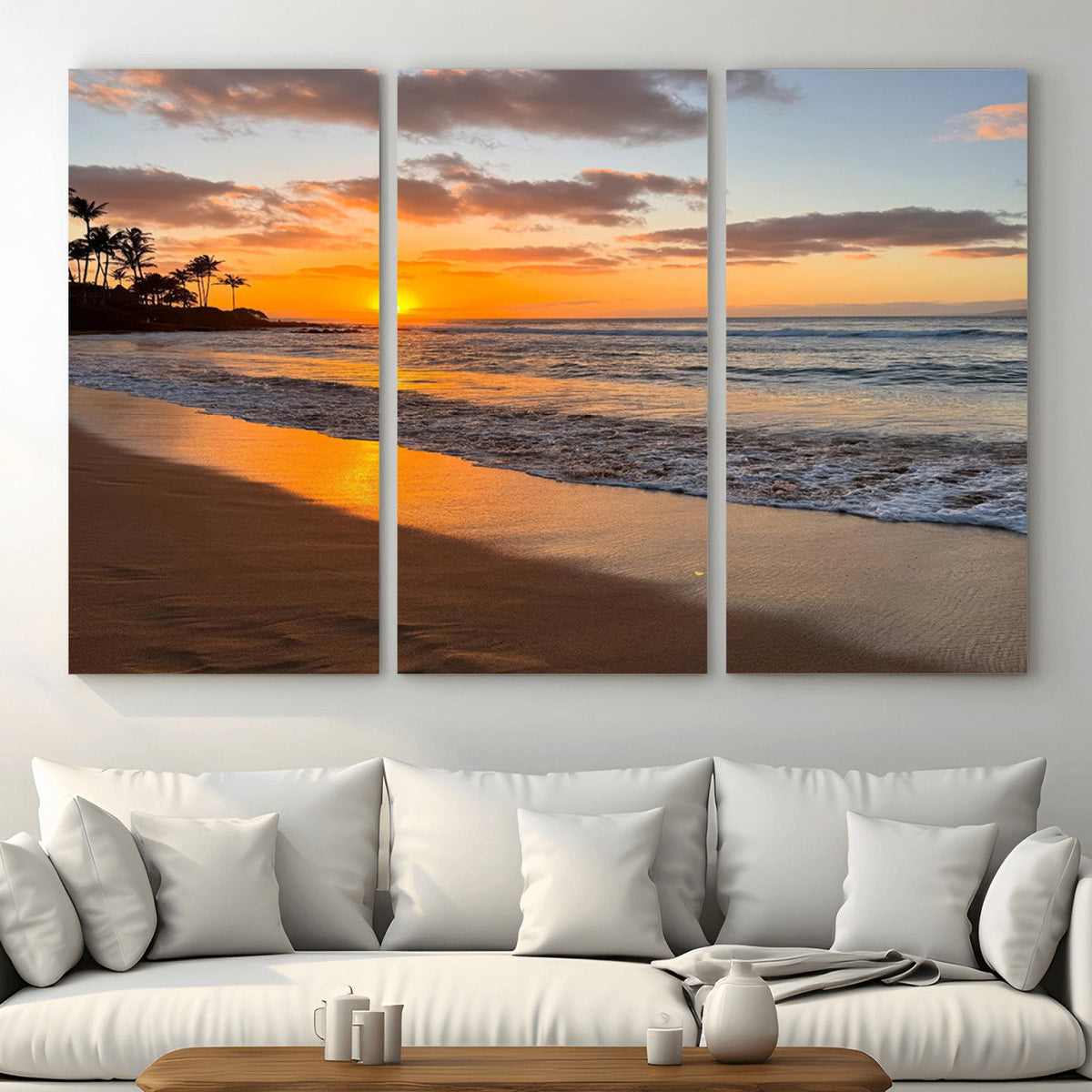 Tropical Beach Wall Art – Framed Sunset Ocean Canvas