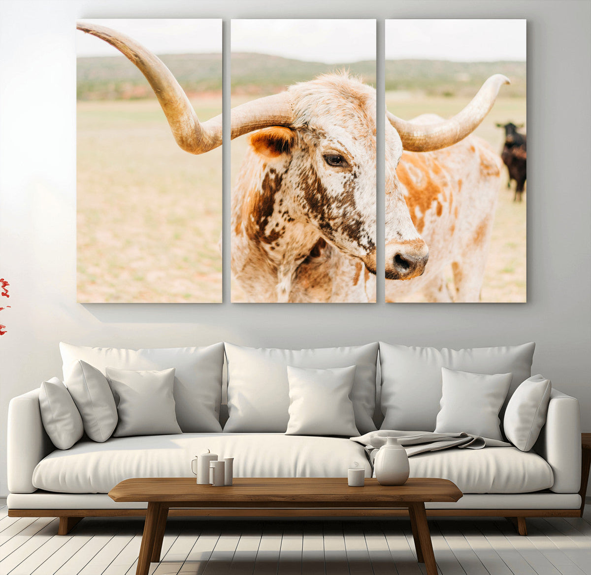 Texas Longhorn Wall Art Canvas Print – Framed Spotted Cow
