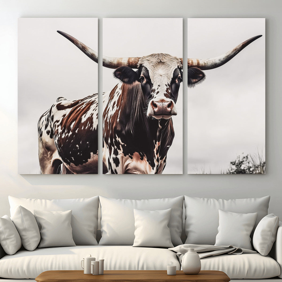 Texas Longhorn Wall Art Canvas Print – Framed Spotted Bull