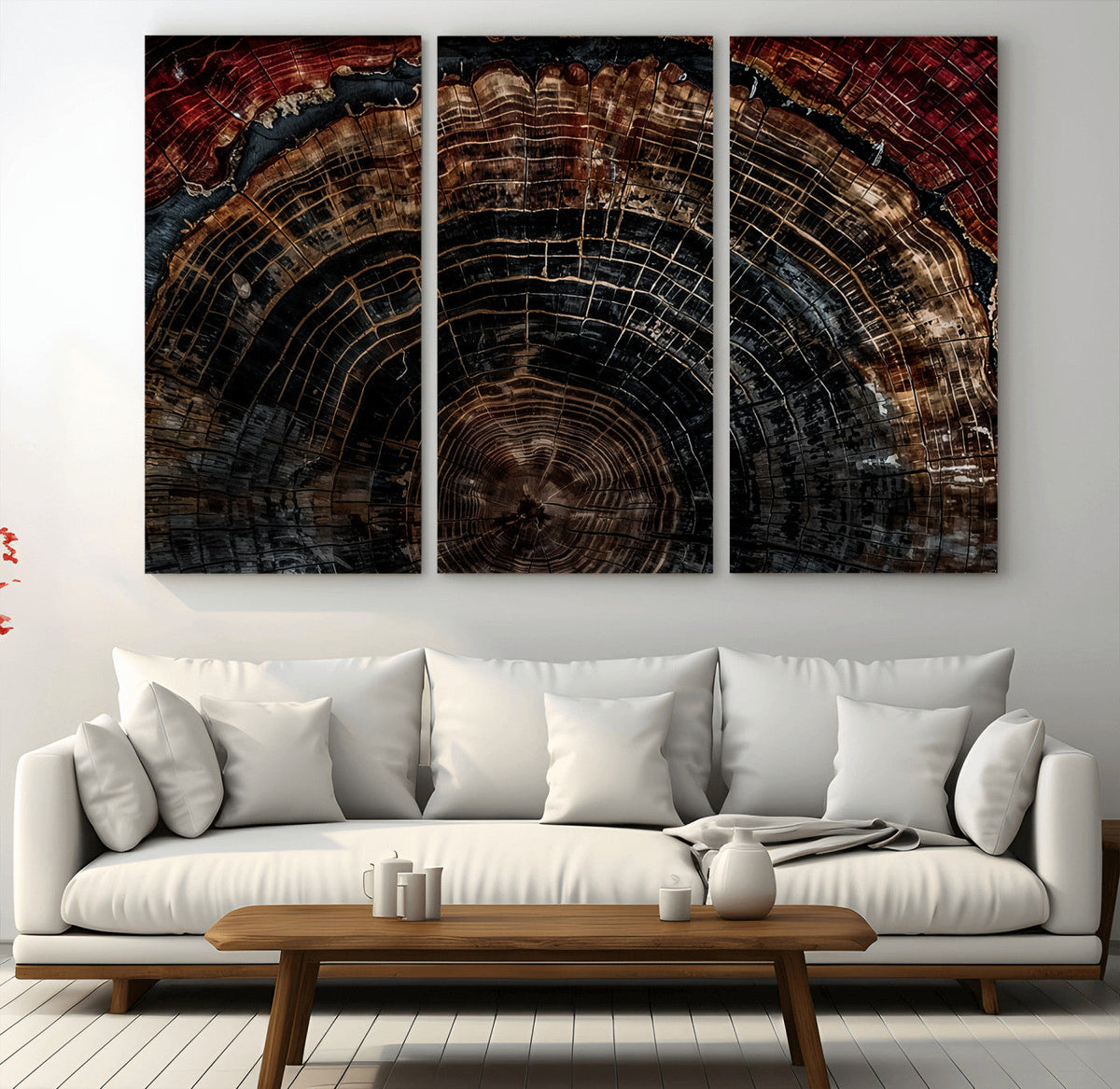 Dark Wood Ring Wall Art Canvas Print – Framed Abstract Tree