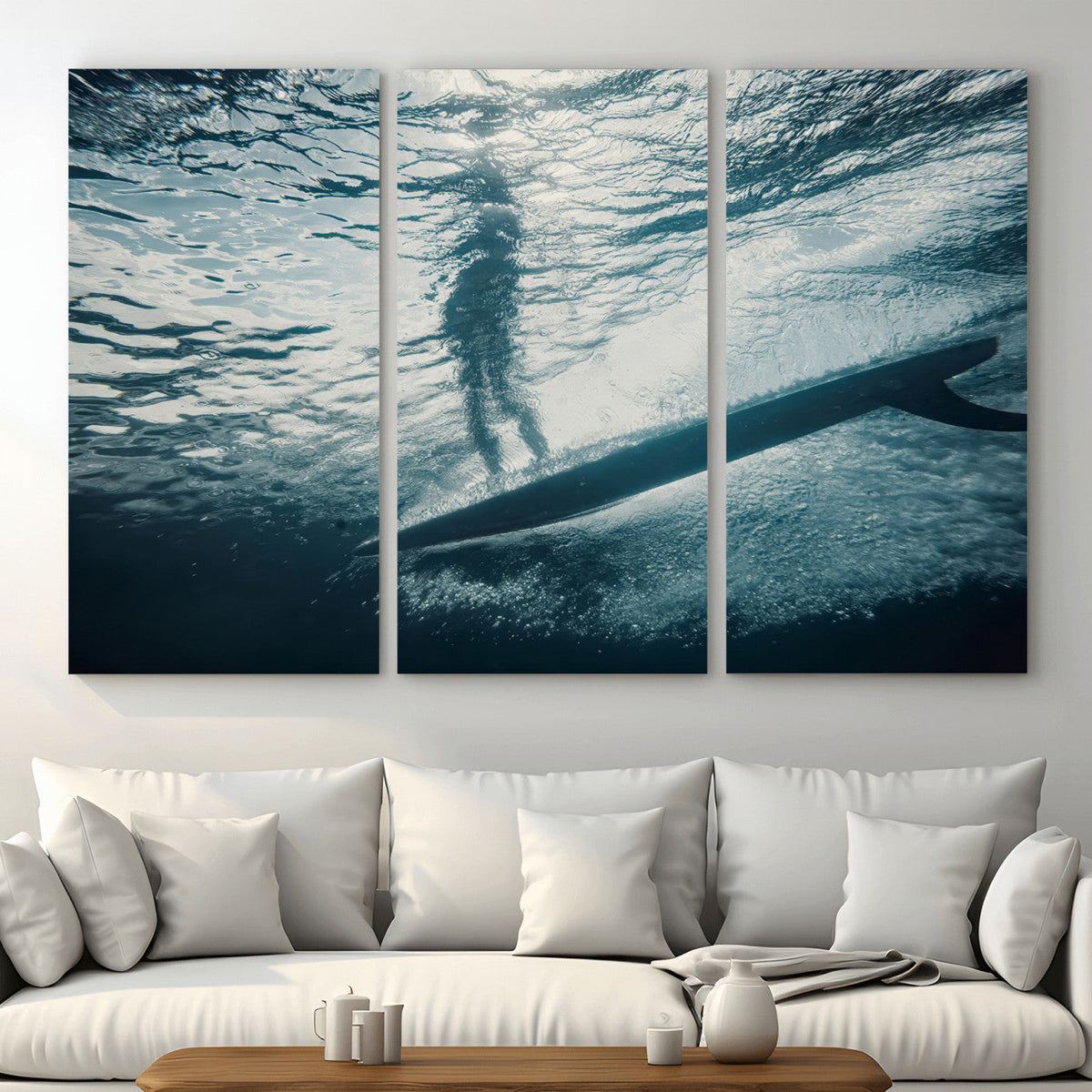 Underwater Surf Wall Art – Framed Ocean Wave Canvas Artwork,