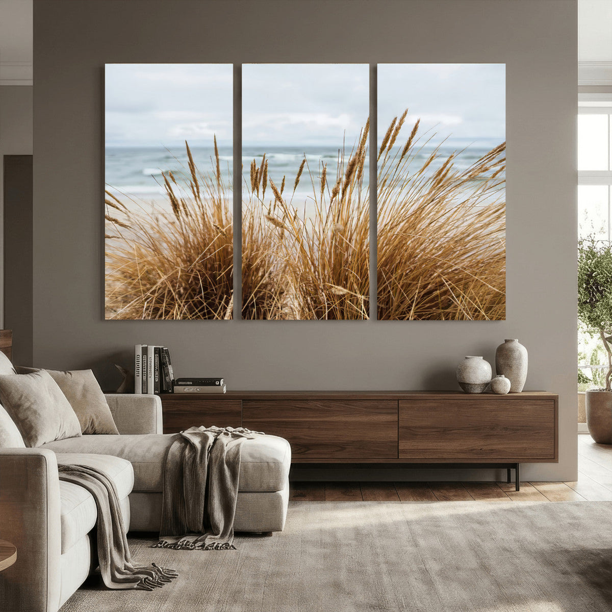 Beach Grass Wall Art Canvas Print – Framed Coastal Dunes Art