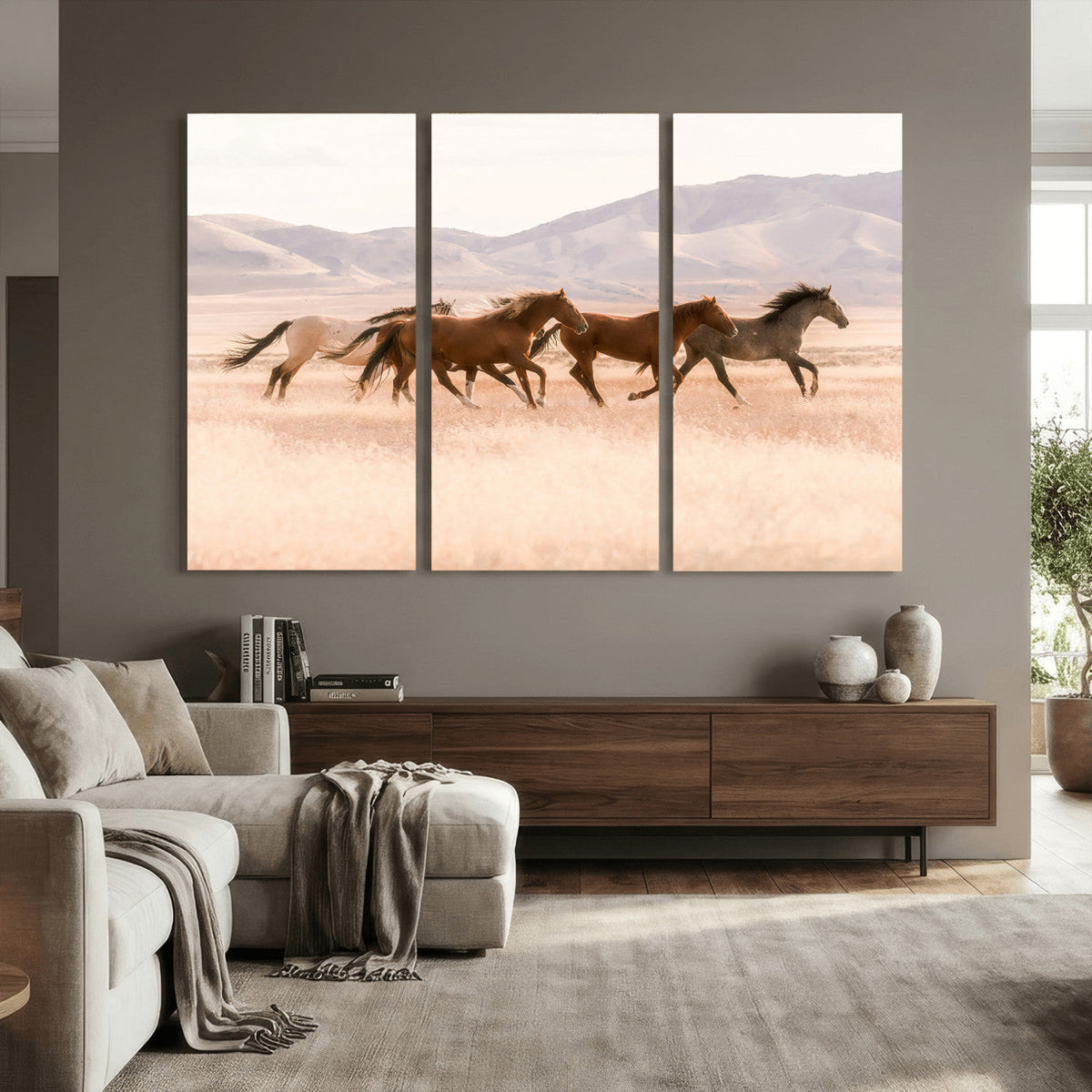 Wild Horse Wall Art Canvas Print – Framed Rustic Western Art