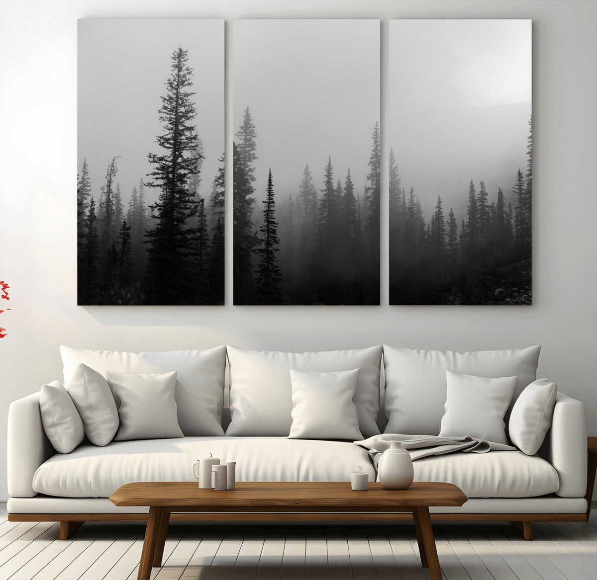 Misty Pines Wall Art Canvas Print – Framed Woodland