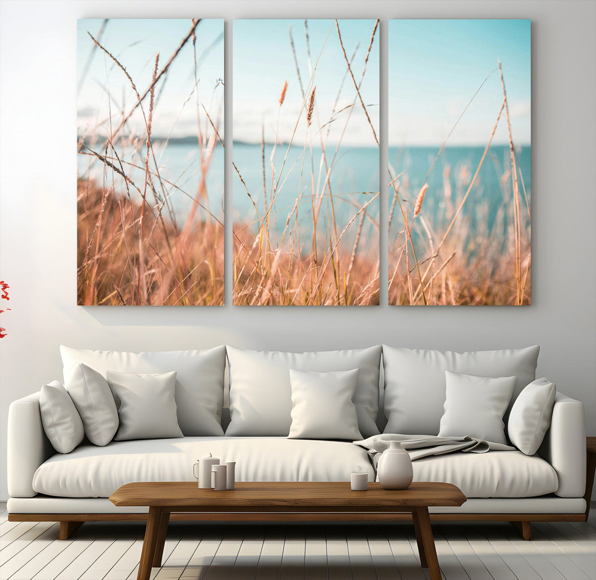 Coastal Grass Landscape Wall Art Canvas Print – Golden