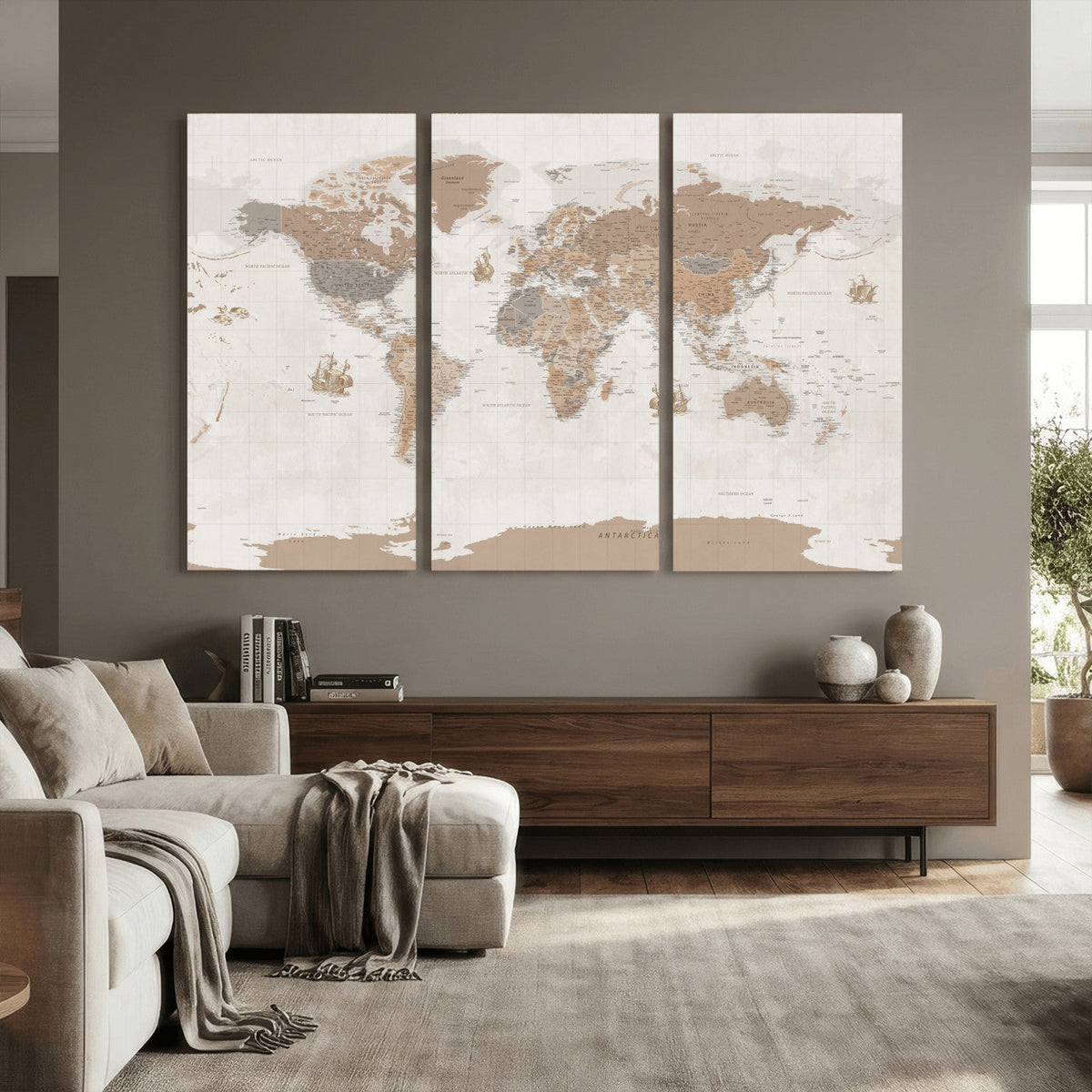 Framed Large World Map Canvas Print for Office Decor