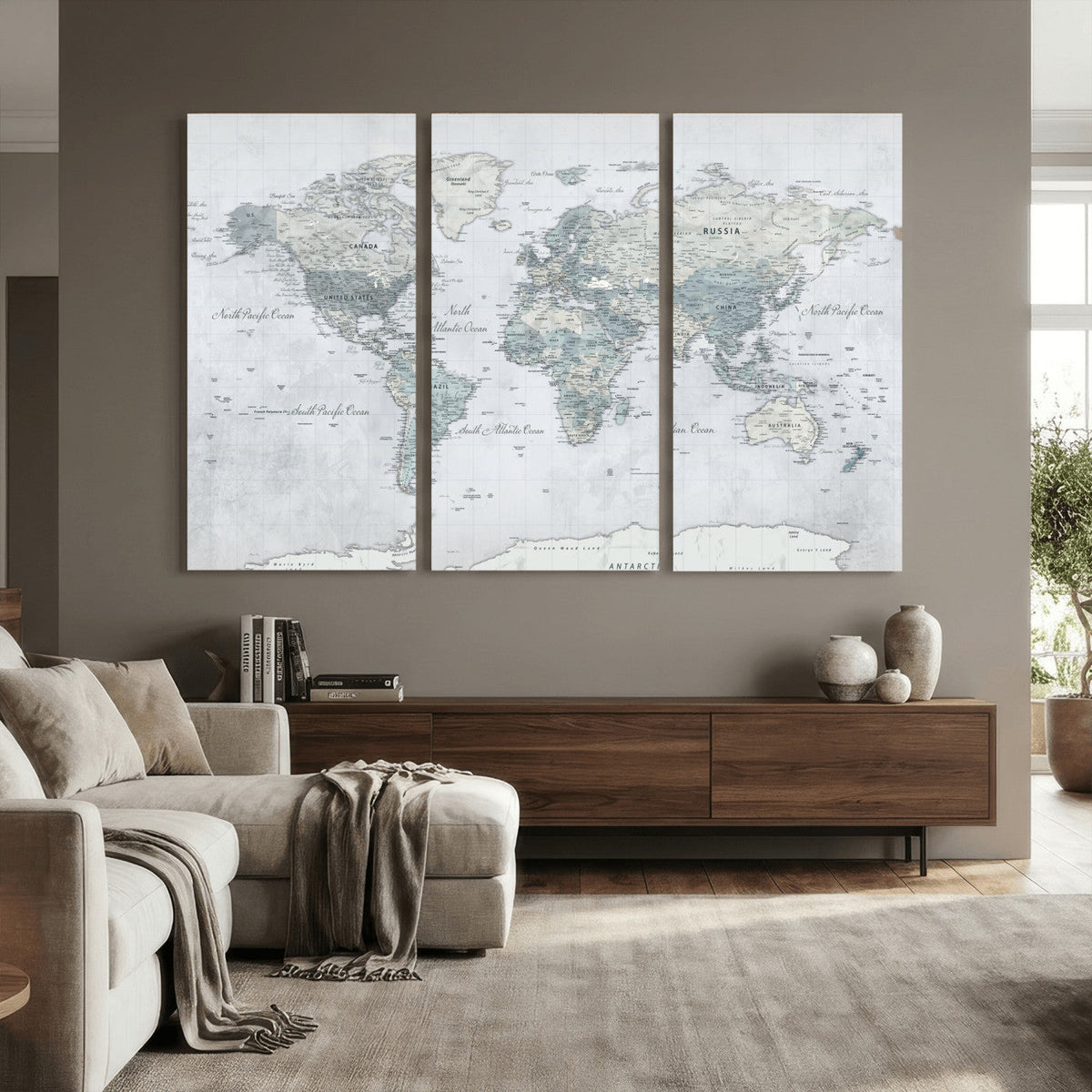 Push Pin World Map Canvas Print - Detailed Vintage World Map