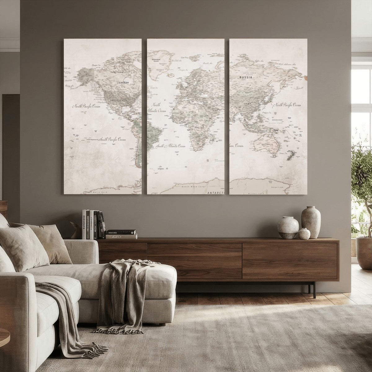 Antique Style World Map Canvas Print - Vintage Detailed
