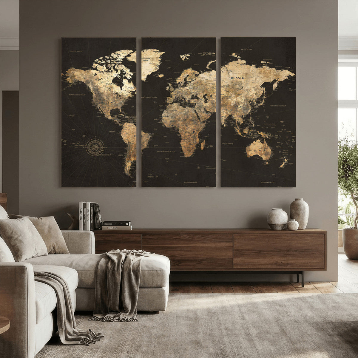 Framed World Map with Pin Canvas Print – Detailed World Map