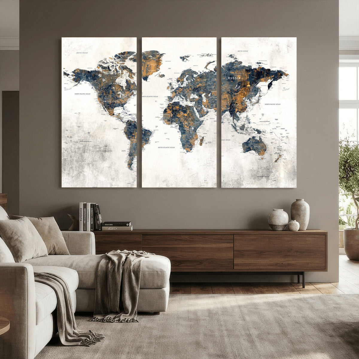 World Map Wall Art Canvas Print for Office Wall Decor