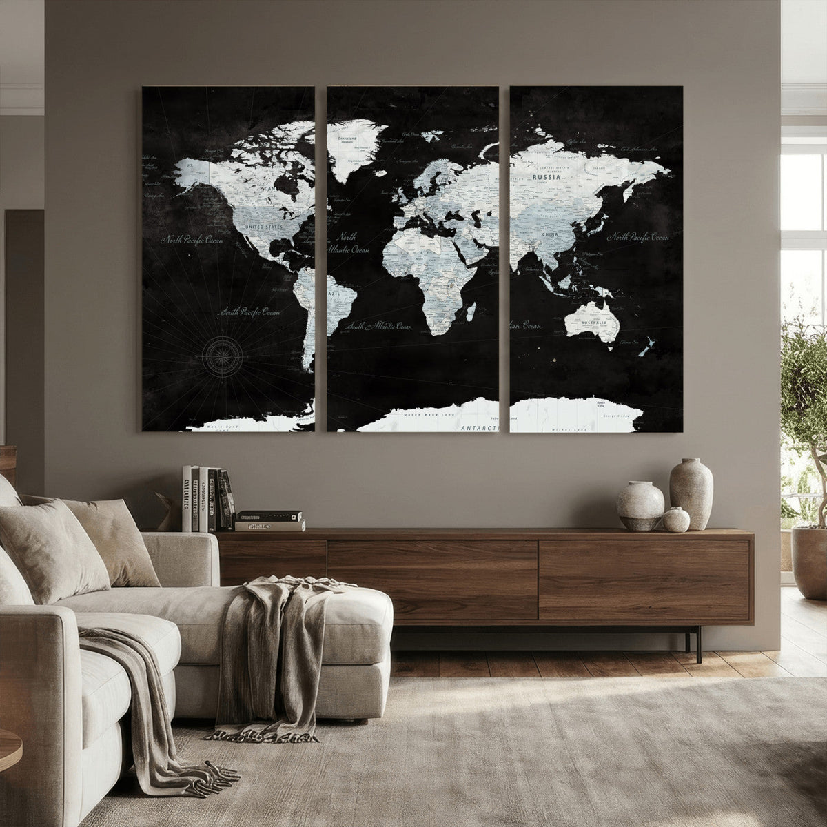 World Map Canvas Print – Framed Push Pin Wall Art, Color
