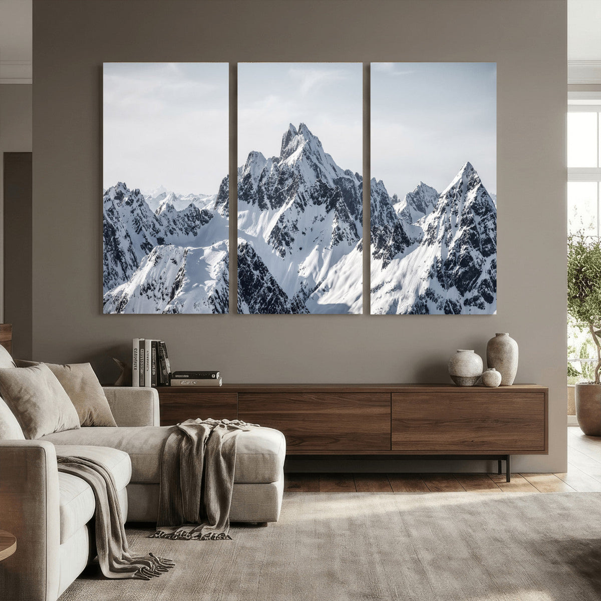 Snowy Mountain Range Canvas Print, Alpine Peaks Landscape