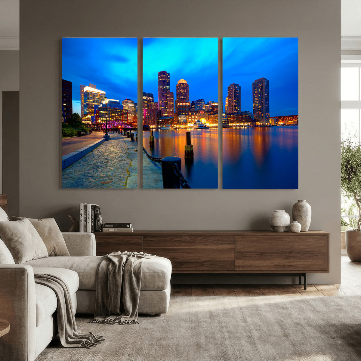 Boston Wall Art Canvas Print, Boston City Downtown Night