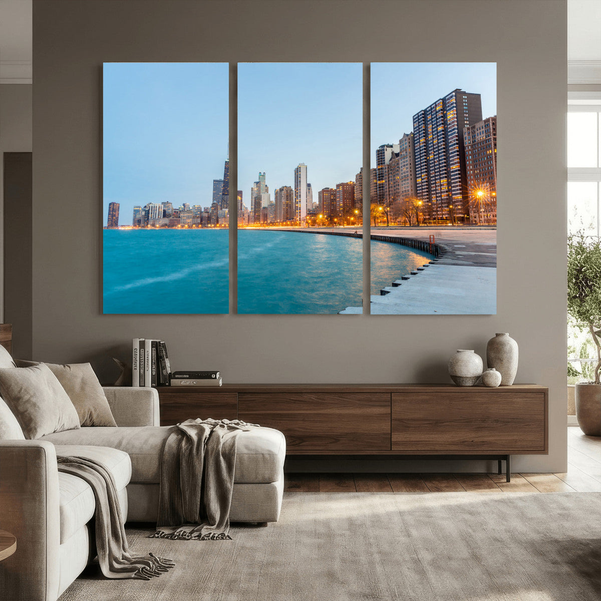 Chicago Wall Art Canvas Print, Chicago City Downtown Night