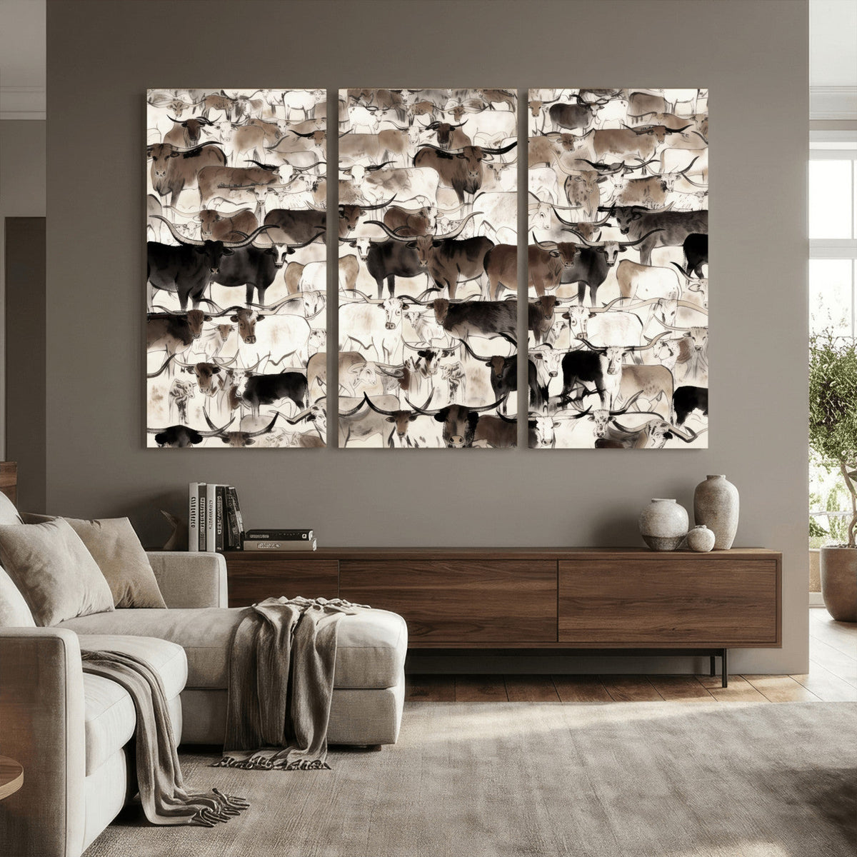 Abstract Texas Longhorn Print - Longhorn Herd Print for