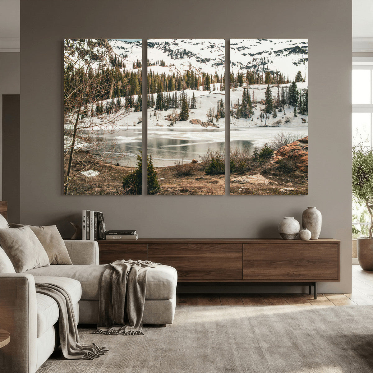 Snowy Mountain Landscape Wall Art Canvas Print, Alpine Pine