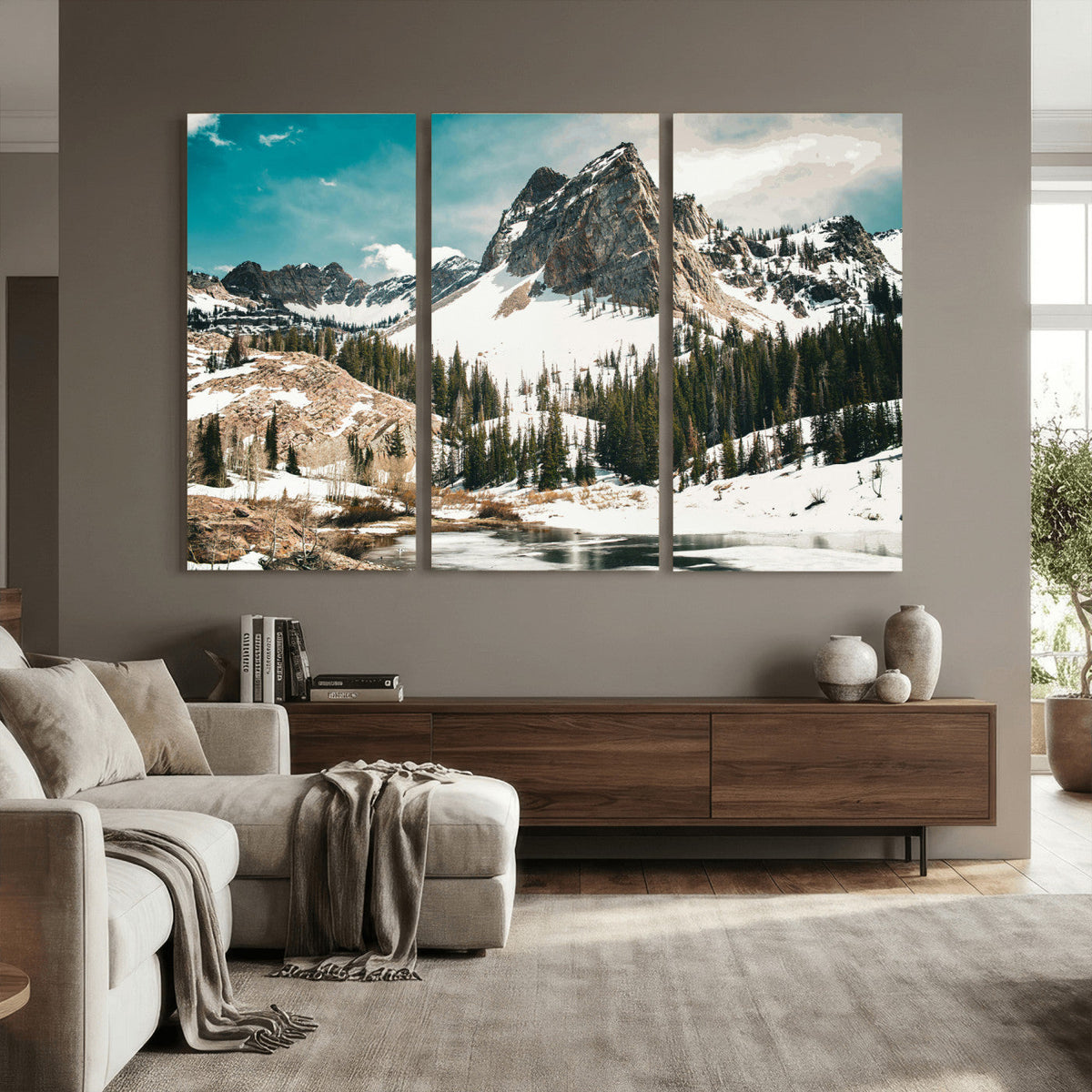Snowy Mountain Wall Art Canvas Print, Alpine Pine Forest