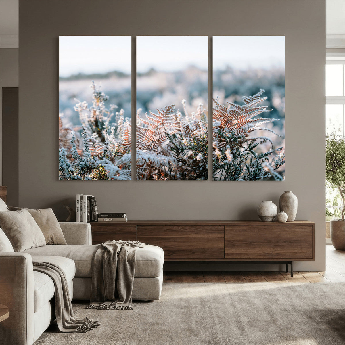 Frosted Fern Wall Art Canvas Print, Soft Winter Botanical