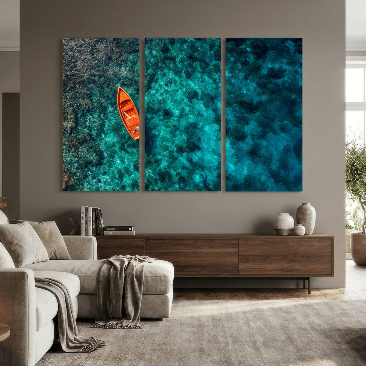 Turquoise Ocean Boat Wall Art Canvas Print