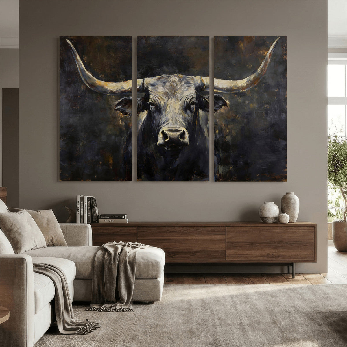 Rustic Longhorn Bull Wall Art Canvas Print – Vintage Western