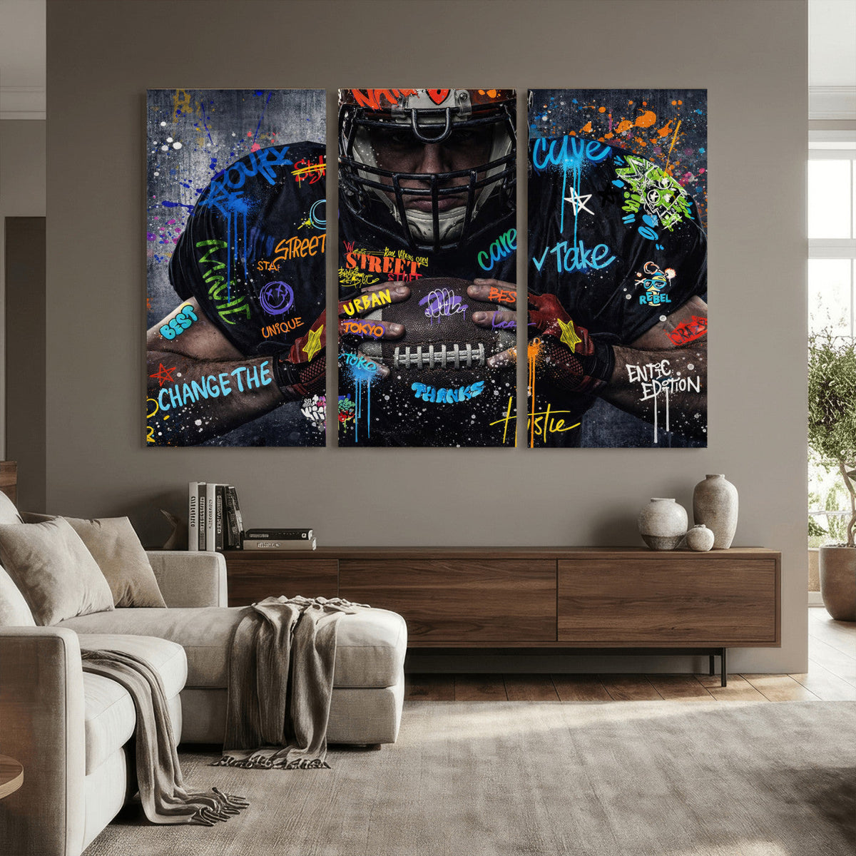 Graffiti American Football Player Street Art Wall Art Canvas