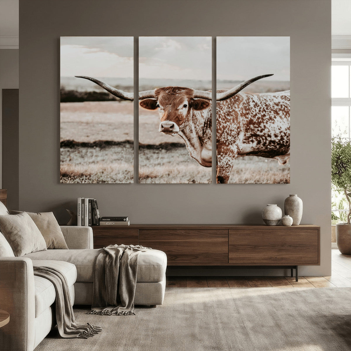 Texas Longhorn Bull Rustic Wall Art Canvas Print