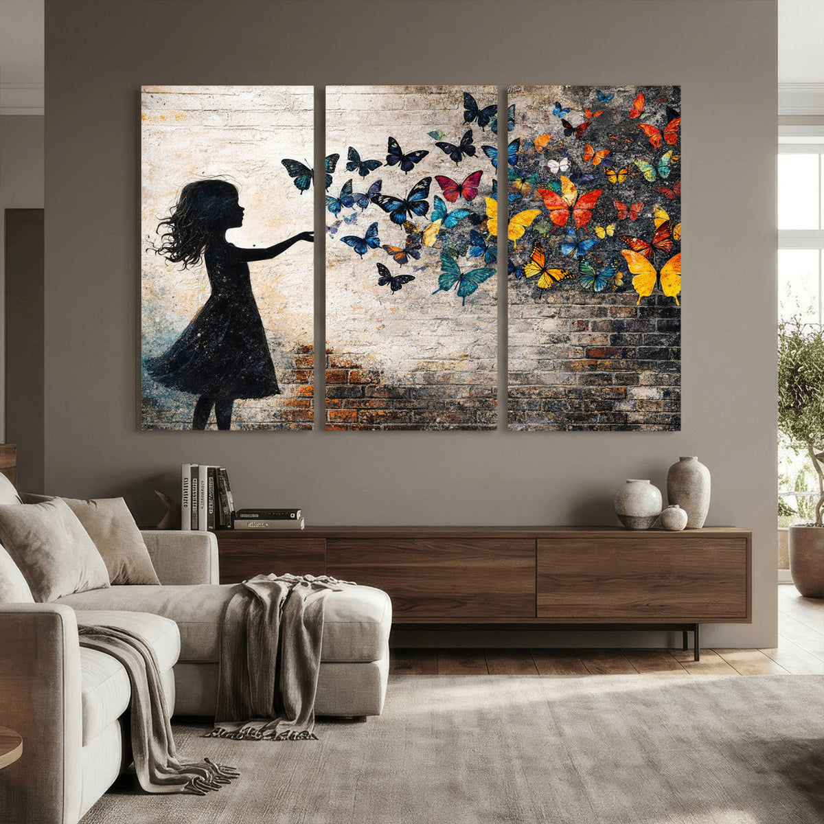 Banksy Butterfly Girl Wall Art Canvas Print, Framed Street