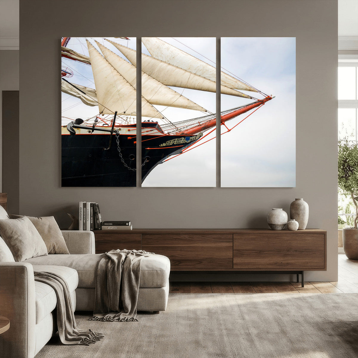 Sailboat Wall Art Canvas Print, Vintage Ship Bow Framed